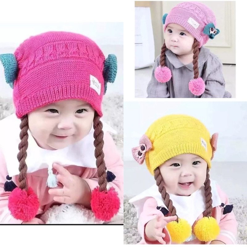 Topi Bayi Rambut Kepang Topi Rambut Kepang Baby Hat Wig