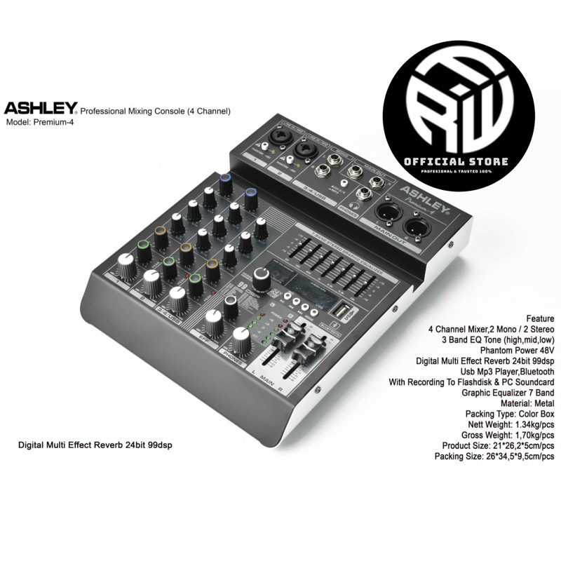 MIXER AUDIO ASHLEY PREMIUM 4 / PREMIUM4 (4CH,USB,BT)ORIGINAL RECORD, NEW MODEL