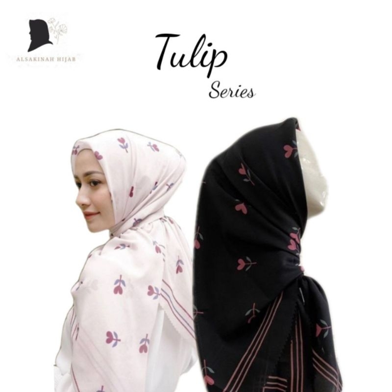HIJAB SEGIEMPAT MOTIF TULIP BUNGA VOAL PREMIUM