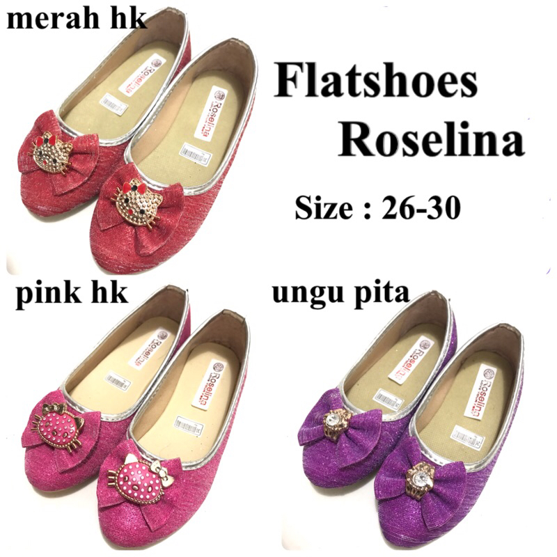 Flat Shoes Anak Perempuan Hello Kitty Pita Flat Shoes roselina Merah Pink Ungu