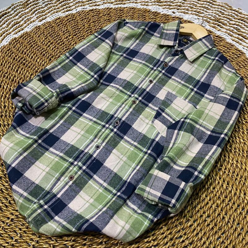 kemeja flanel lengan panjang remaja bestseller-Sage green