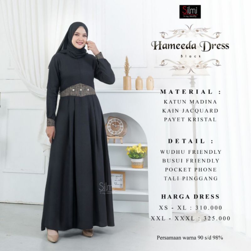 GAMIS KATUN WANITA HITAM HAMEEDA ORIGINAL SILMI FASHION DRESS BAJU BUSANA MUSLIM DEWASA BUSUI REMAJA