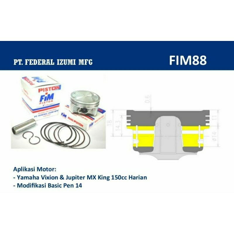 Piston Vixion mx king mx 135 nmax Xabre Fim-88 57 57,5 58 58 58,5 59 59,5 60 mm pen 14