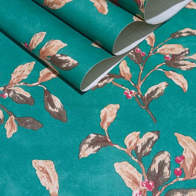 Wallpaper Sticker Dinding Dasar Hijau Berdaun
