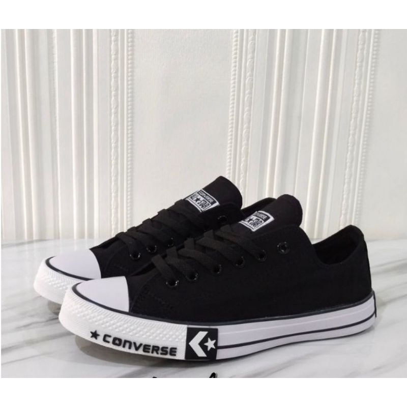 sepatu pria sneakers dewasa casual formal keren kece Convers original 100 hitam putih tali