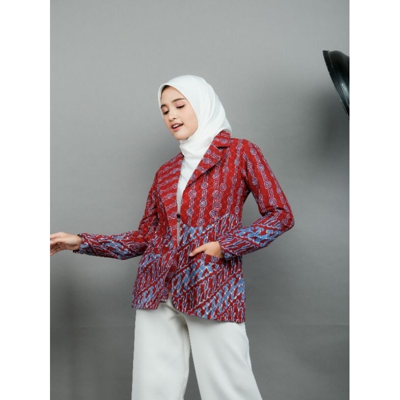 Nadiva blazer batik cap 2 warna full Furing katunbatik kantor