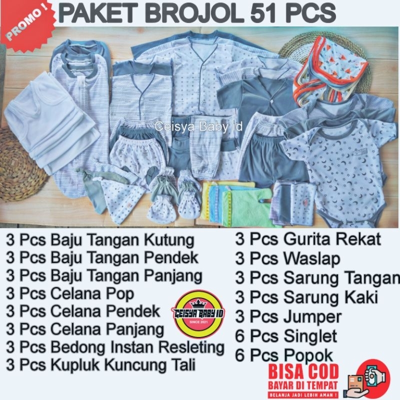 51 Pcs Paket Lahiran Perlengkapan Bayi Baru Lahir Paket Brojol Super Kumplit Seri Abu 0-3 Bulan Kwalitas Premium