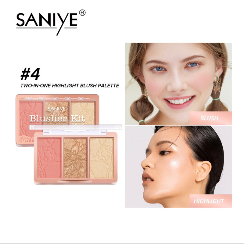 SANIYE E0337 BLUSH ON SHIMMER HIGHLIGHTER PELETTE 3 COLORS WATERPROOF