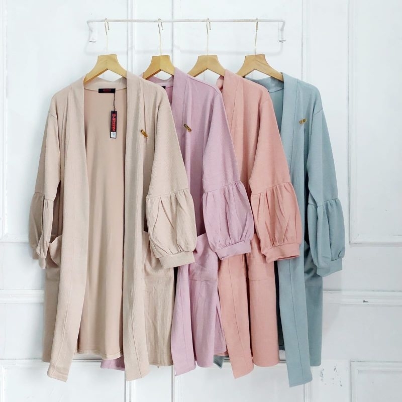 Long Cardi Knit Mango Import Lengan Balon Jvn // Long Cardi Jumbo Free Size // Outer Cardigan Knit Tebal