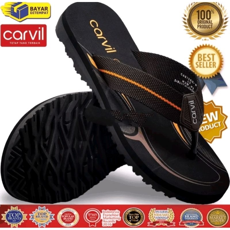 SENDAL CARVIL/SENDAL JEPIT CARVIL PRIA/WANITA TERMURAH PREMIUM ORIGINAL TERLARIS-Hitam coklat