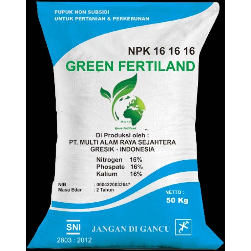 PUPUK NPK 16 GREEN FERTILAND biru kemasan 500 gram