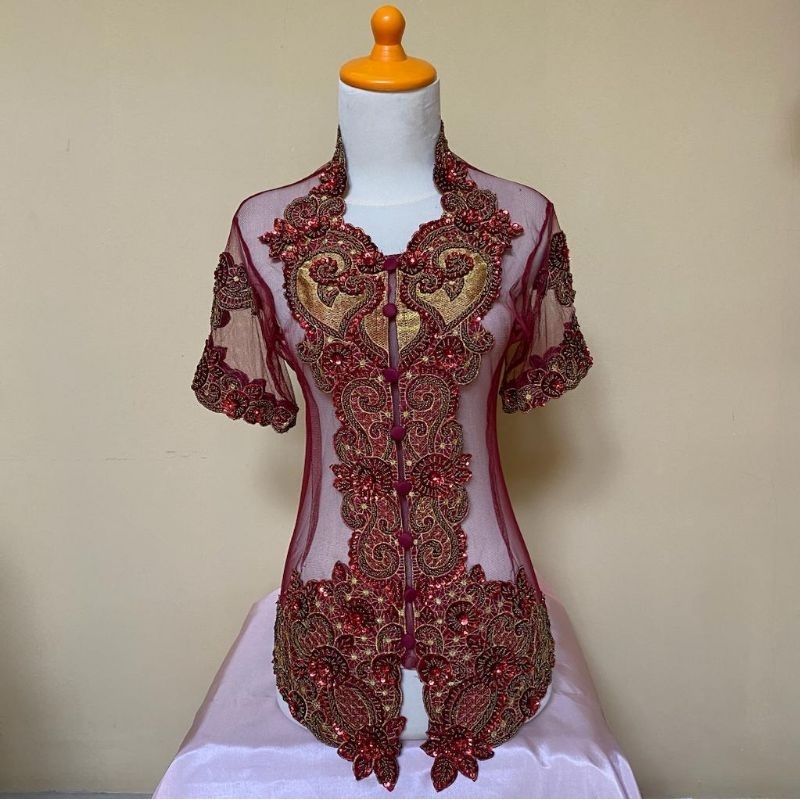 Ready Kebaya Tangan Pendek Full Payet / Kebaya Brokat Bordir Pendek / Kebaya Modern / Kebaya Murah / Kebaya Wanita / Kebaya Wisuda / Akad Pengantin