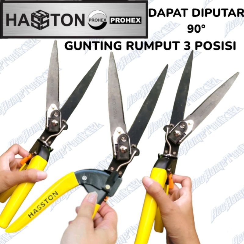 HASSTON 1350-010 ALAT GUNTING BERKEBUN 3 POSISI PANJANG GUNTING RUMPUT TAMAN BESI PROHEX PUTAR TIGA ARAH