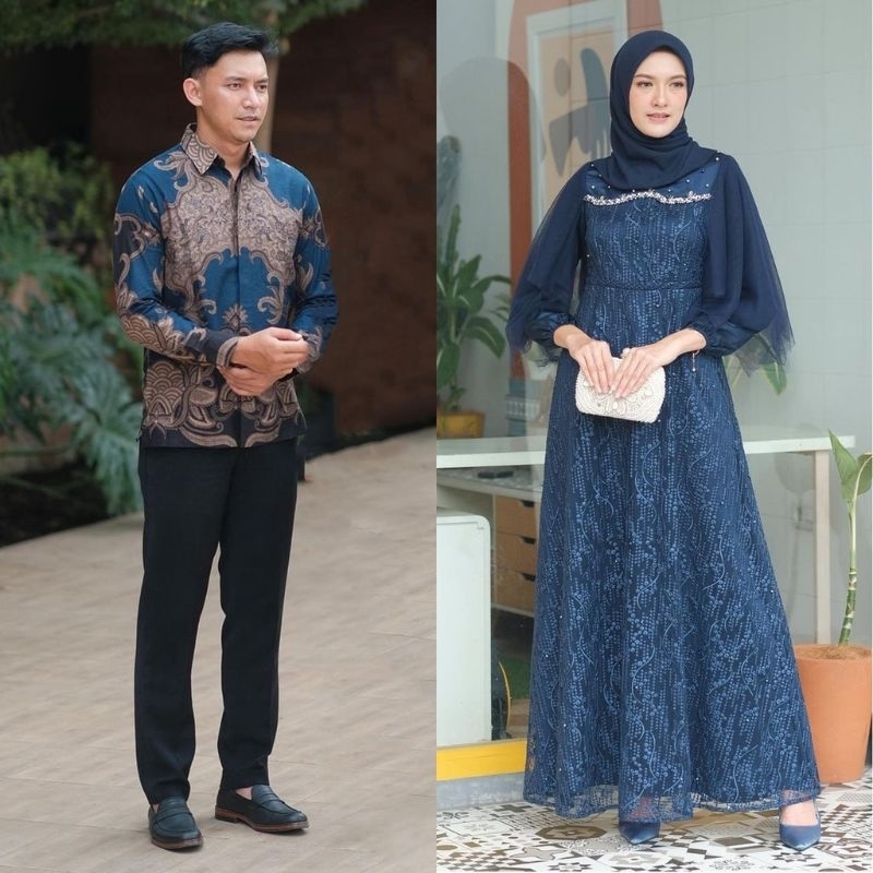 Maura Couple - Sania Ruffle Batik Couple Ori Ndoro Jowi Garansi Termurah Shopee - BATIK COUPLE GAMIS BRUKAT MAXI AUREL