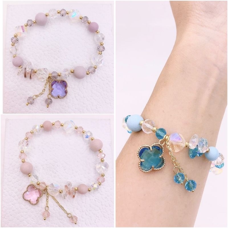 Gelang Kristal Premium Kristal kilau Free Box Premium Quality Gelang Batu kristal Mix Perak Anti karat  817