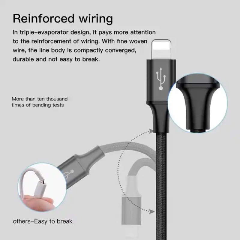 USS Kabel 3in1 3A Fast Charging Hp iphone xiaomi Type C Lightning USB Quick charger cable Android premium original