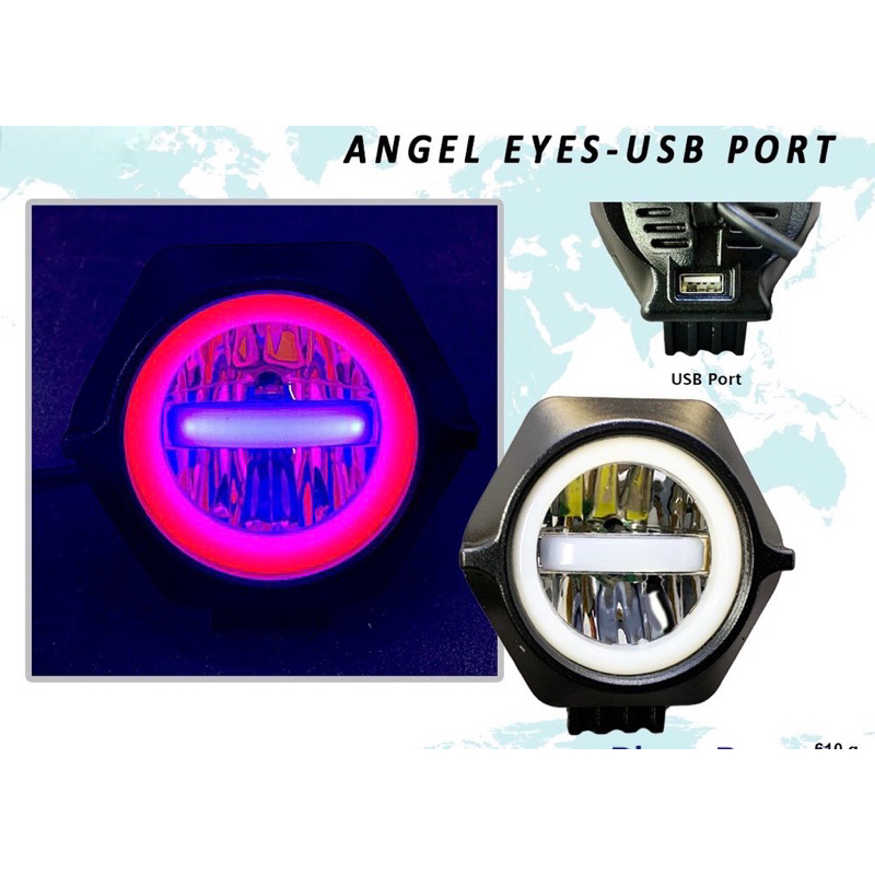 LAMPU TEMBAK SOROT LED CREE 30 WATT ANGEL EYE PLUS USB CHAGER CREE WORKLIGHT UNIVERSAL