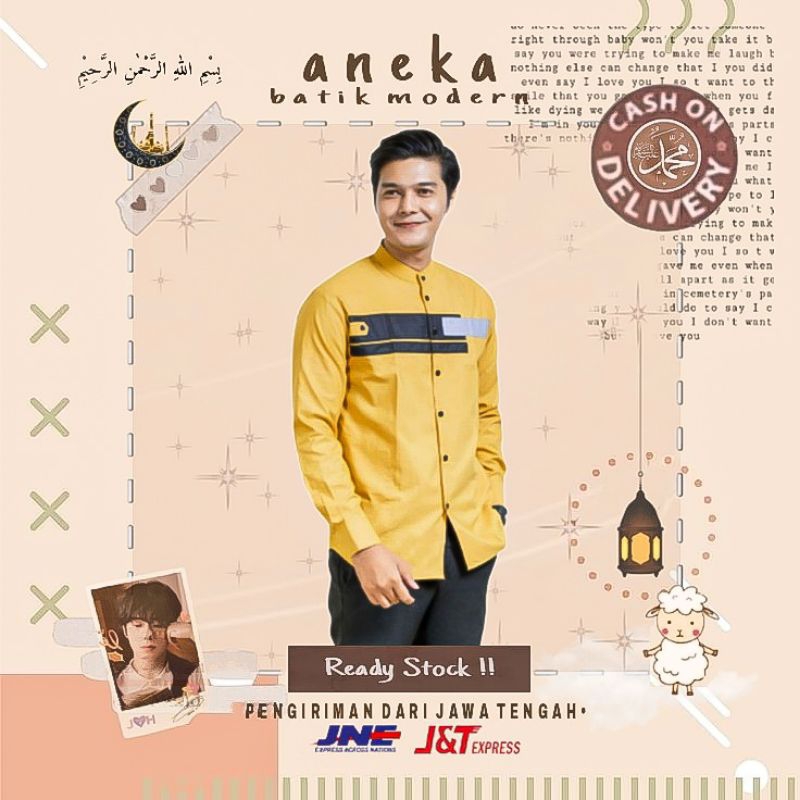 KEMKO YORDAN ATASAN BUSANA MUSLIM PRIA COWOK PREMIUM LEBARAN WARNA HIJAU BOTOL KUNING PUTIH NAVY BIR