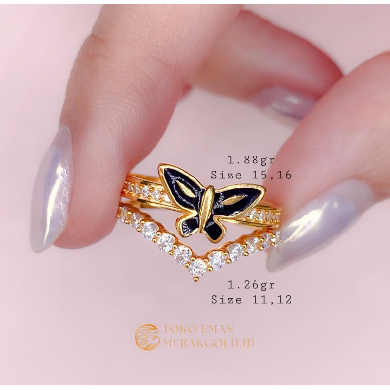 Cincin Emas Asli Listring Aurel Cincin Kupu Kasual Emas Kadar 375