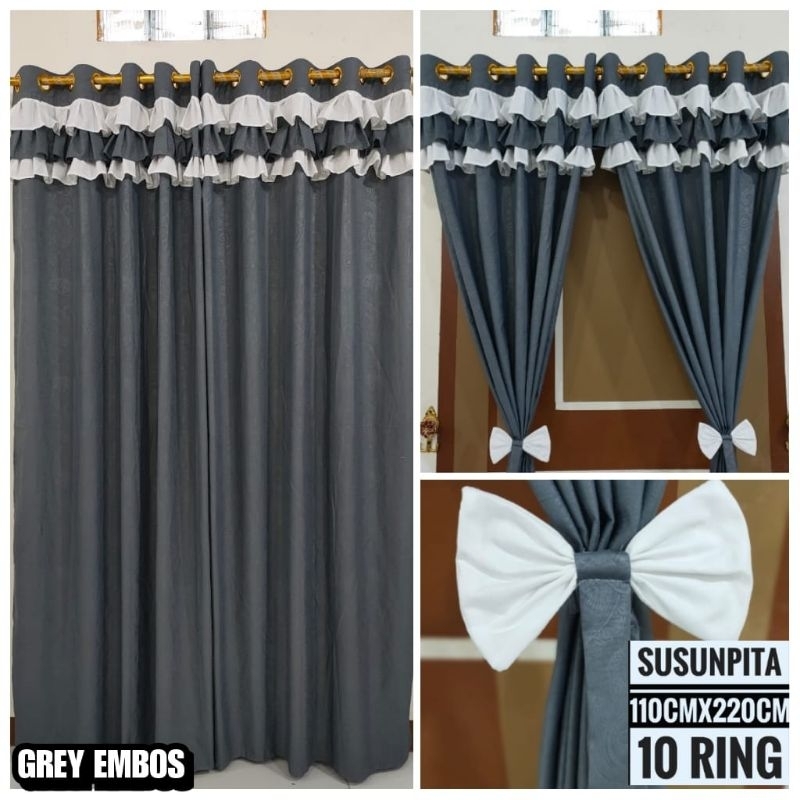 Jual Gorden Tirai Pintu Kamar Dan Jendela Poni Susun Pita Polos Embos