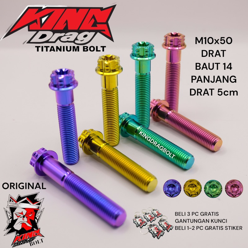 baut TITANIUM 01 original KINGDRAG THAILAND M10x50 10x50 baut 14 panjang drat 5cm PREMIUM QUALITY