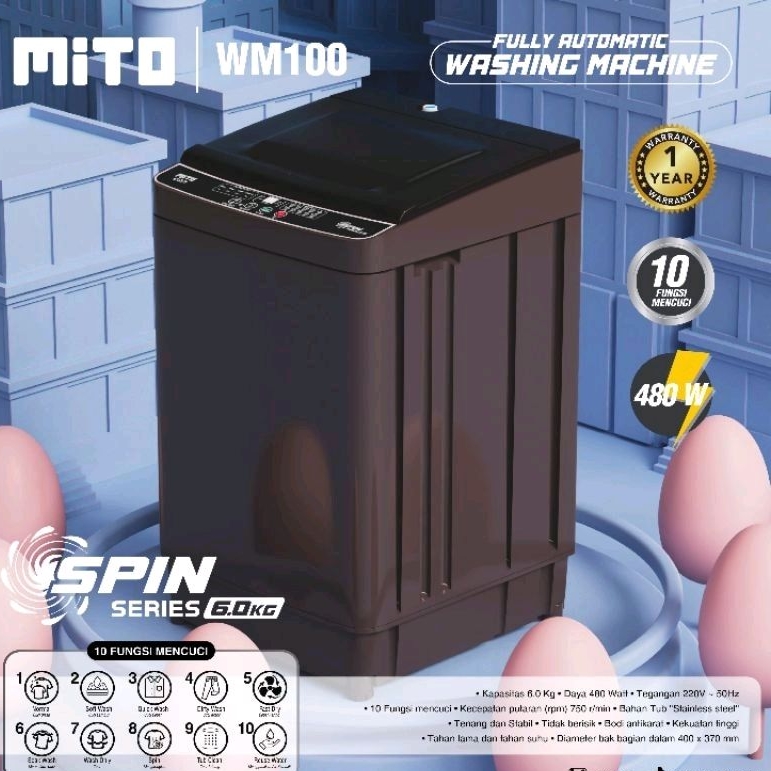 Mito Mesin Cuci WM 100 Spin Series 6 KG | Fully Automatic Washing Machine