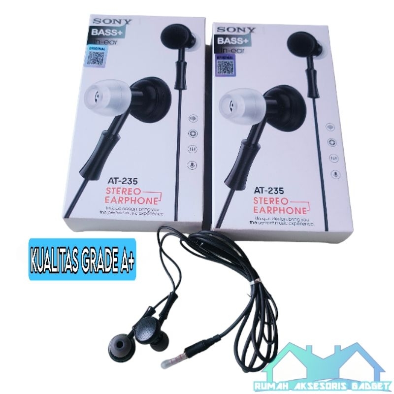 Handsfree SONY AT-235 ( 2 in 1 ) Original Grade A+ super ngebass bisa di pakai bolak balik HF Headset Earphone