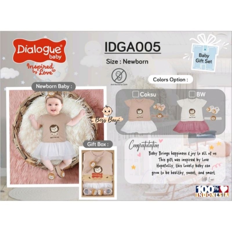 DIALOGUE BABY - Baby Girl Newborn Gift Set / Kado Lahiran Bayi Perempuan (Dress+Bando+Sepatu Kain) - DGA005 | DGS005