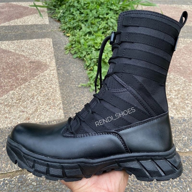 Sepatu pdl ninja hitam cordura anti air ujung plat besi sleting samping