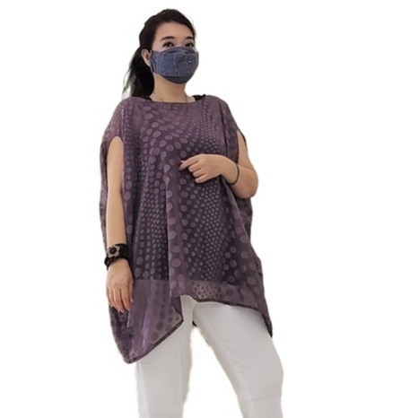 Blus Sifon  Kelelawar Jumbo Polkadot  Lilac GESYAL Loose Fit Transparant