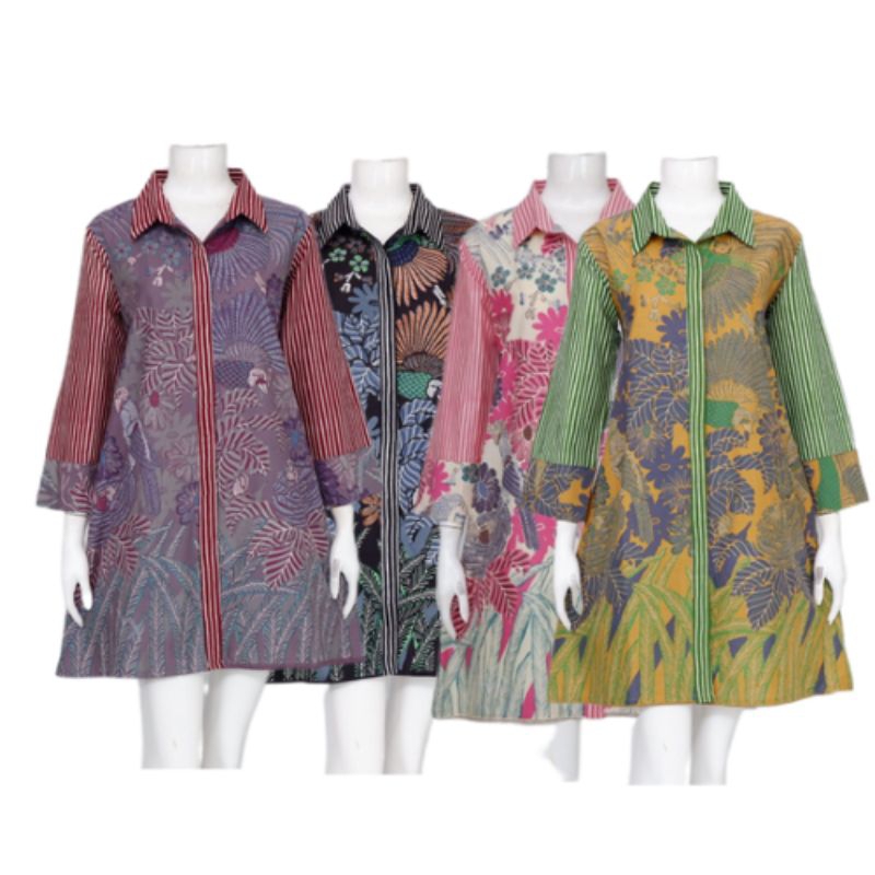 TUNIK DRESS BATIK MERAK KANCING DEPAN BUSUI LENGAN PANJANG