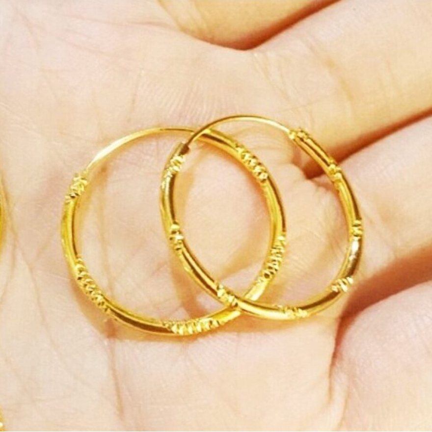 Anting Bulat Gipsy Motif GARIS Perhiasan Lapis Emas 18K A01