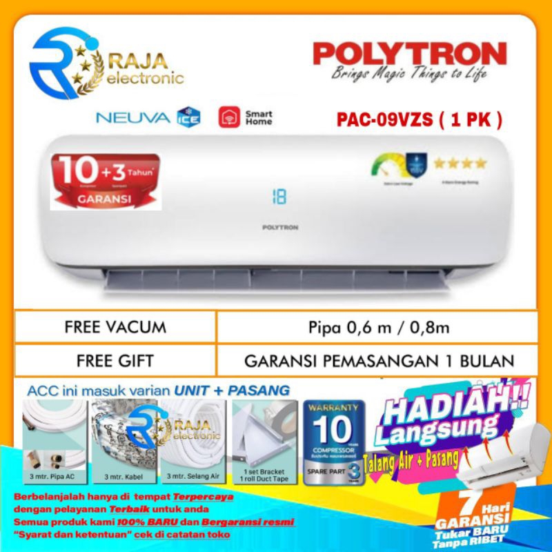 AC POLYTRON 1PK PAC 09VZS  SMART Nueva Pro + Instalasi pemasangan