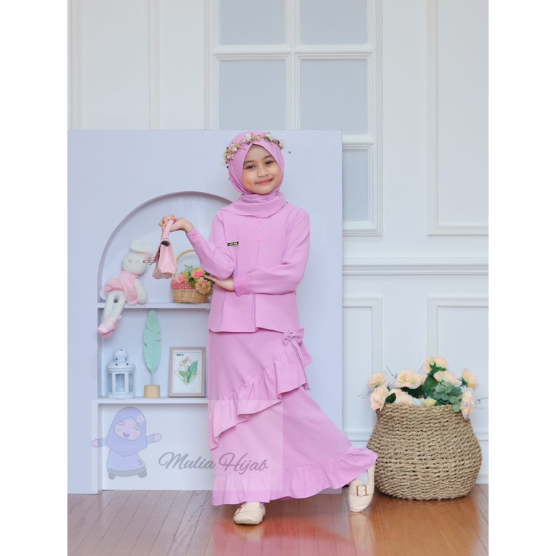 setelan rok crinkle set hijab anak / baju Lebaran anak