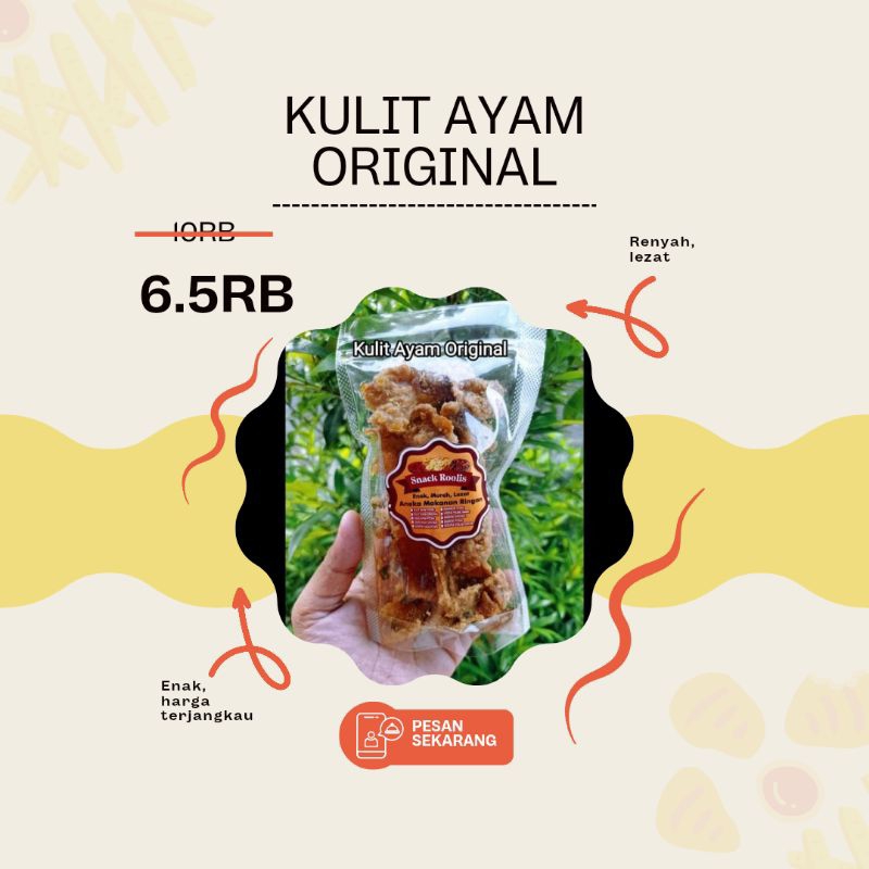 

KULIT AYAM ORIGINAL SNACK ROOLIS 100 GRAM