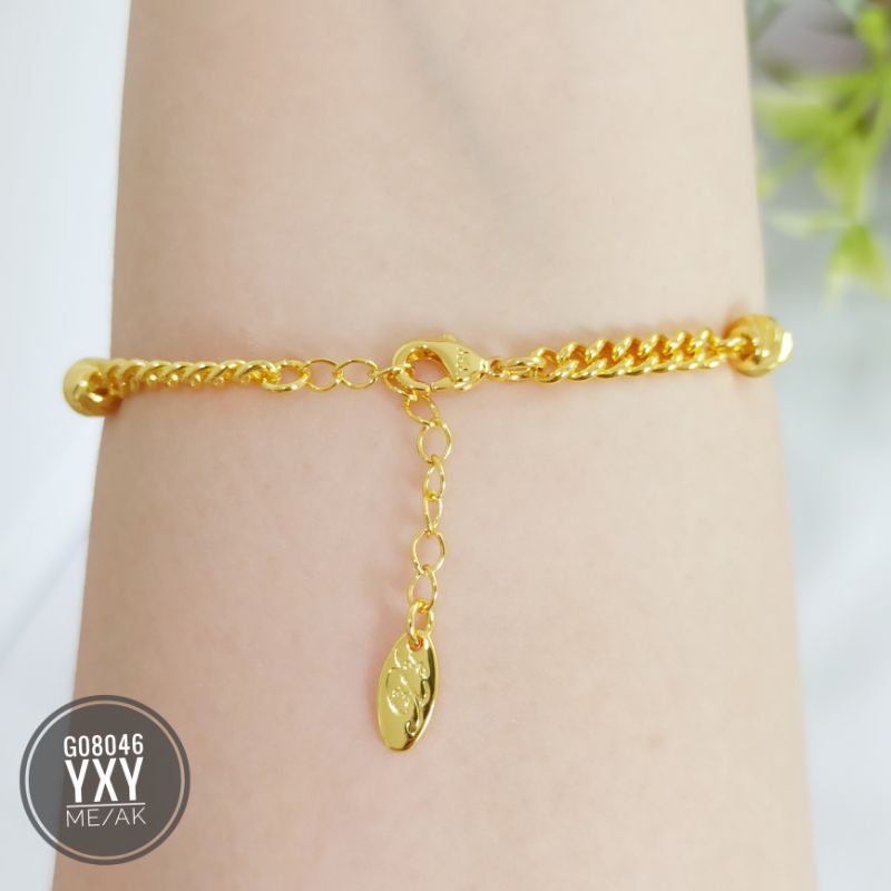 Gelang yaxiya rantai biji lada ukir warna 24k gold G08046