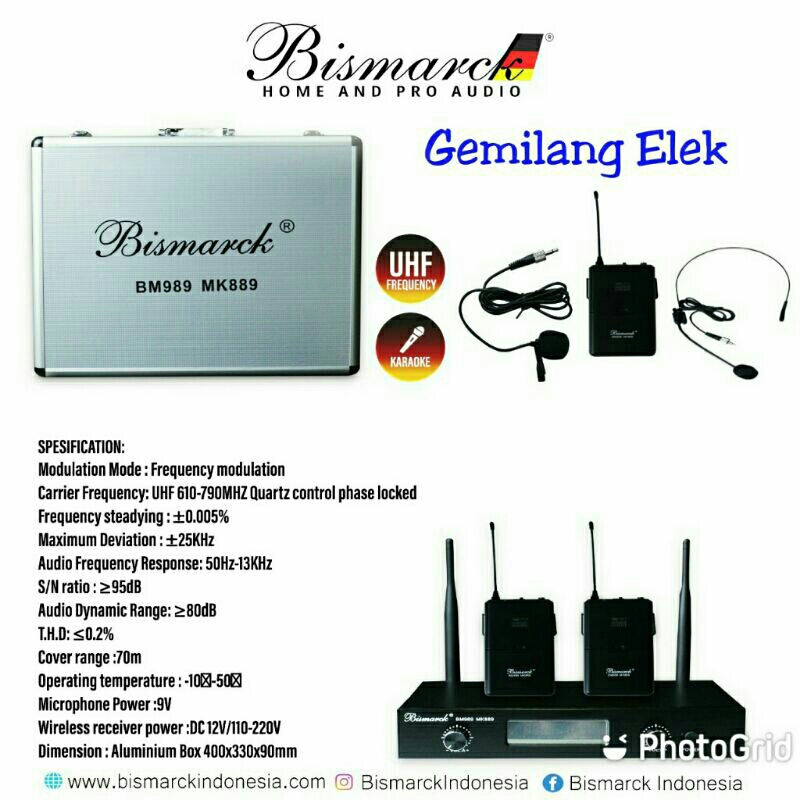 Mic Wireless BISMARCK BM989 MK889 Hradset Clip On Original