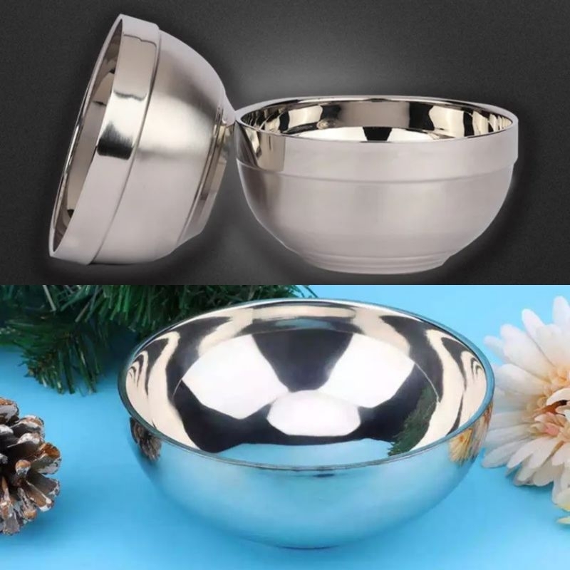 Mangkok Stainless Anti Panas Double Layer 18cm /  Mangkok Mie Stainless