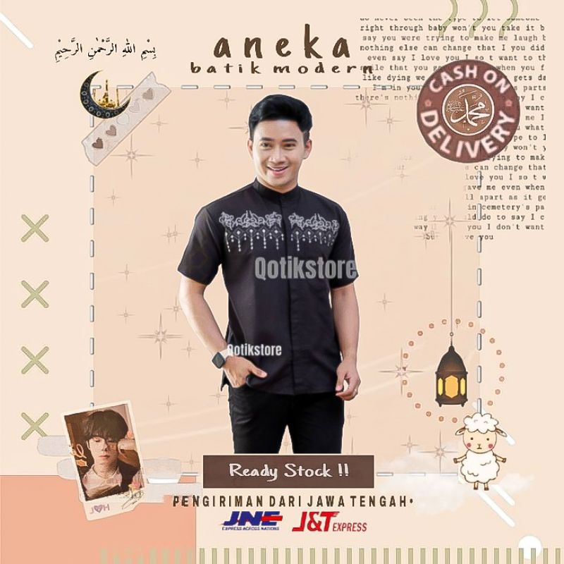 BAJU KOKO SIGNATURE PENDEK BAJU MUSLIM PRIA LENGAN PENDEK BERSAKU KANCING BORDIR KOMPUTER M L XL WAR
