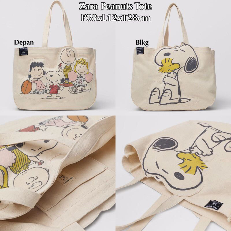 Tas Totebag zara snoopy full ziper import full tag