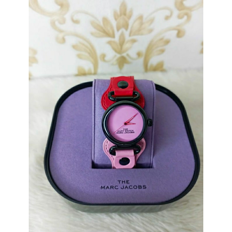 Marc jacobs the cuff watch pink dial colorblock strap pink red bhw mj0120184726