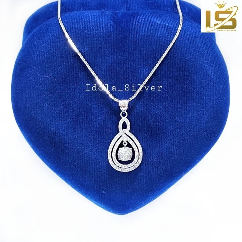 KALUNG PERAK WANITA SILVER ASLI 925 LAPIS EMAS PUTIH CASSANDRA FLEXY ITALY LIONTIN PERMATA OVAL GELOMBANG - PERHIASAN PERAK ASLI