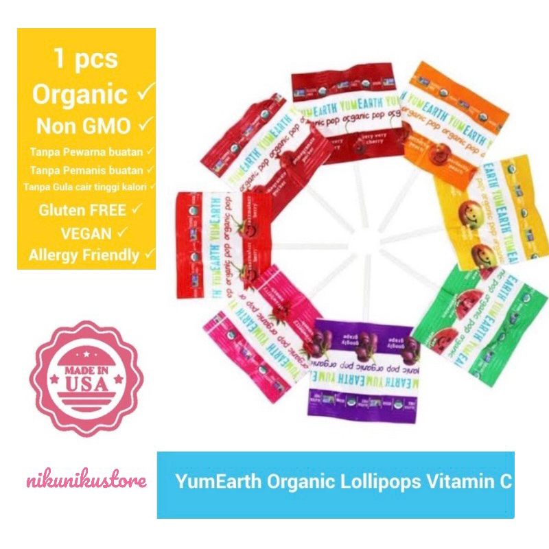 

YUMEARTH PERMEN ORGANIC VITAMIN C LOLLIPOP Ecer Satuan Pilih Rasa