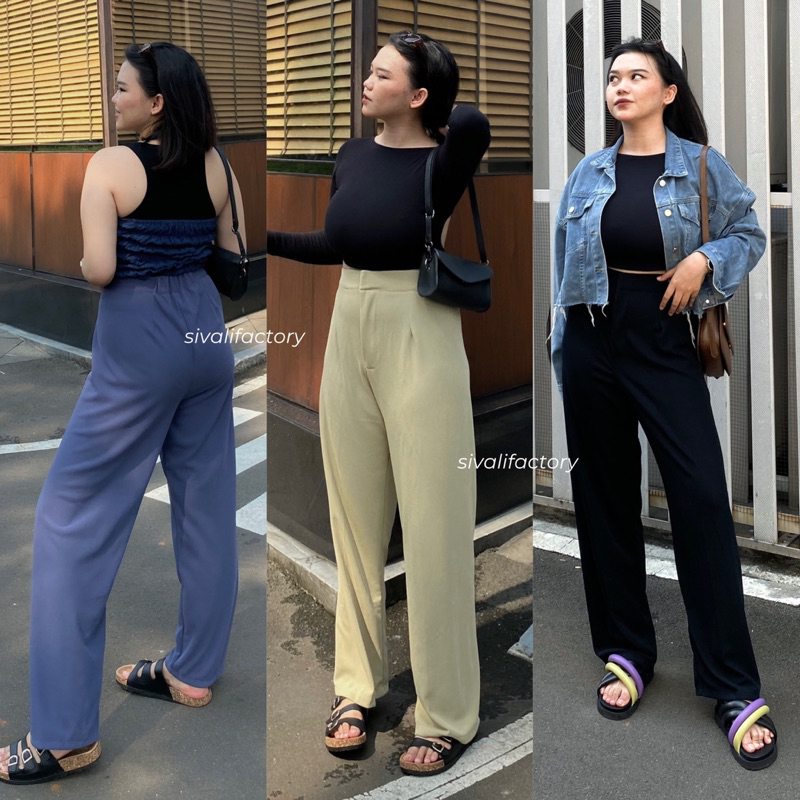 SIVALI Cozie Pants Ukuran Besar Big Size | Highwaist Cullote Pants - Rib Knit Pants - Celana Kulot Wanita - Petite Friendly - Celana Anti Kusut