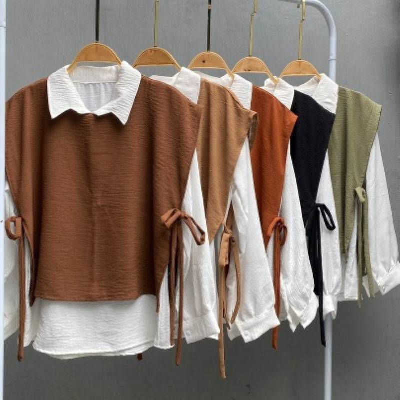 Setelan baju kerja wanita kantor muslim blouse kerah korea baju cewek polos lengan panjang idsale ou