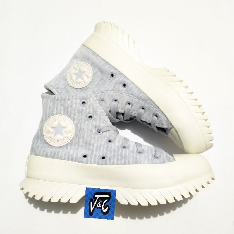 Converse Chuck Taylor All Star Platform Lugged 2.0 Velour Stripe Knit Gravel