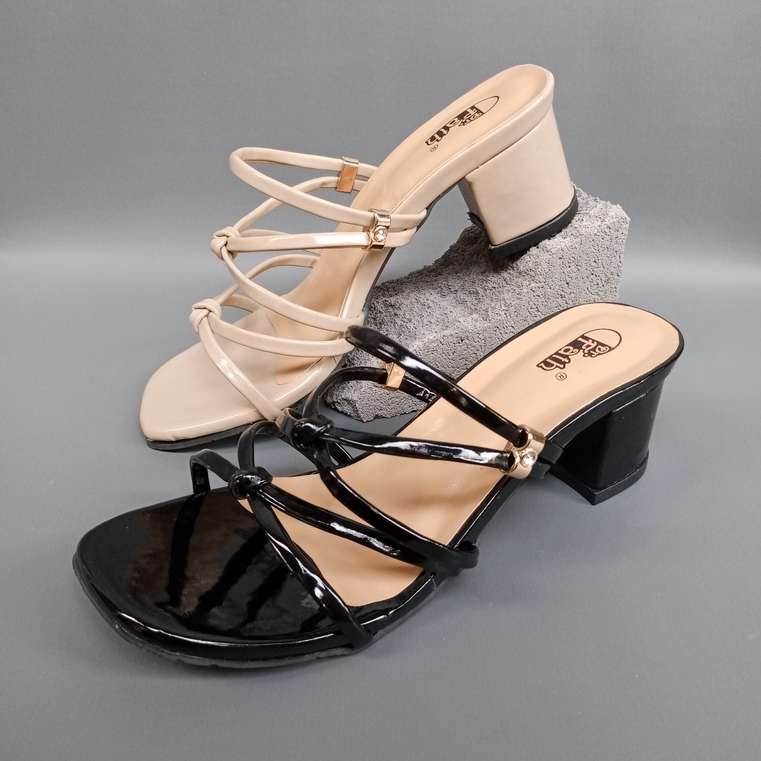 Sandal Heels Hak Tahu 5 cm wanita Tali Silang HB10