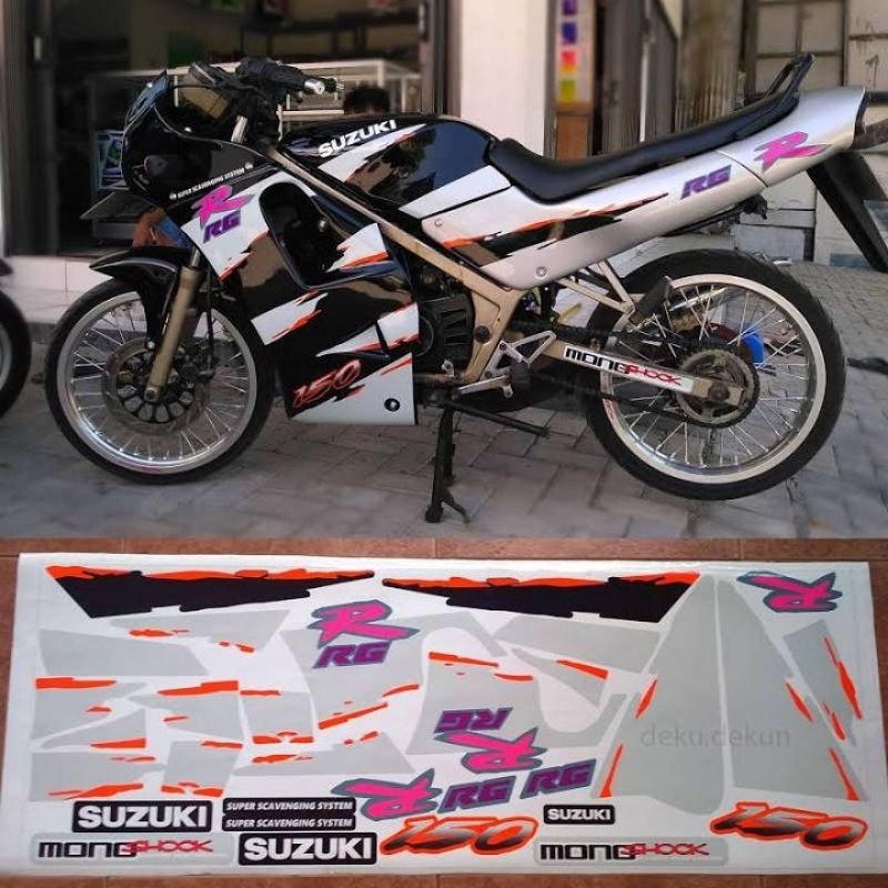 STRIPING STIKER LIS BODY MOTOR SUZUKI RGR TAHUN 1996-1997 SILVER HITAM - MERAH