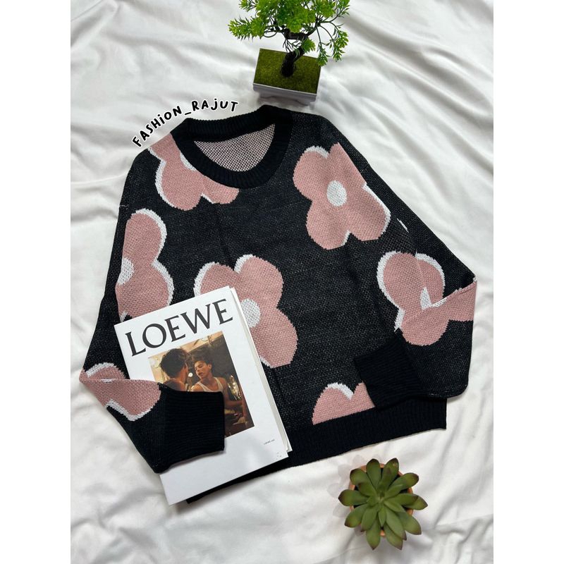 Sweater crop Adira motif bunga