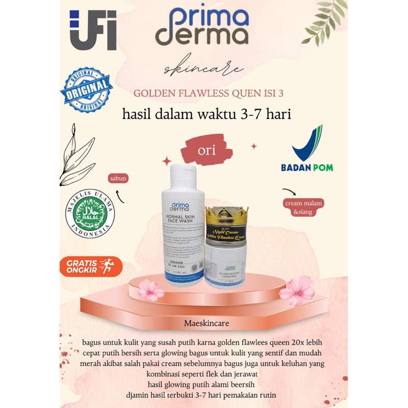 PAKET GOLDEN FLAWLESS QUEEN HASIL 3-7 hari ( bebas flek jerawat putih glow secara express ) bpom ama